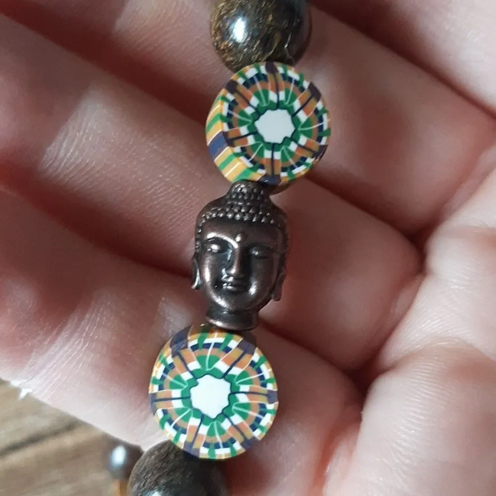 Bronzite & Clay Beaded Stretch Bracelet
